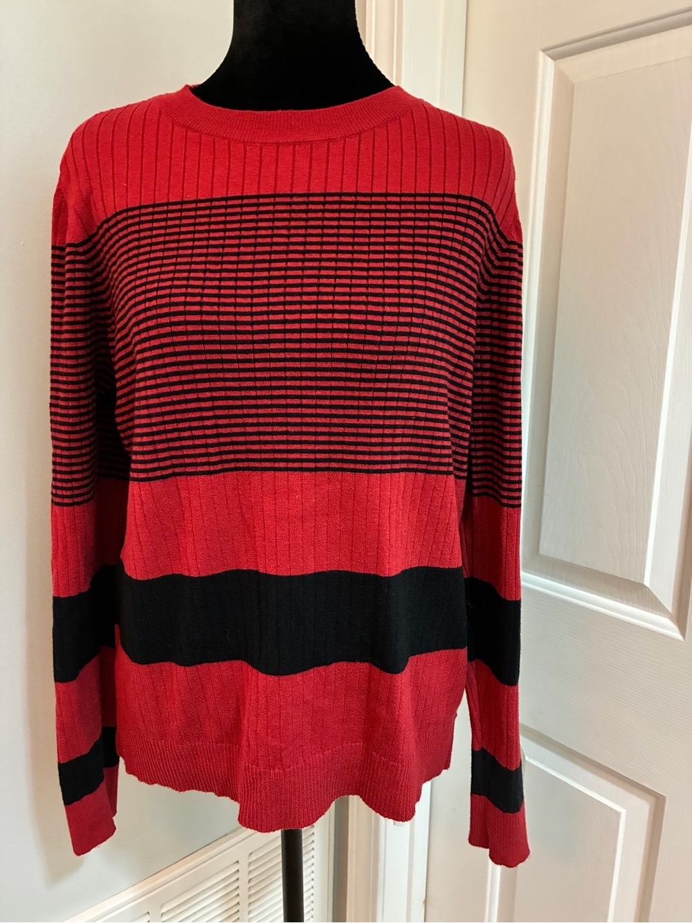 Liz Claiborne Red and Black Striped Crewneck Sweater